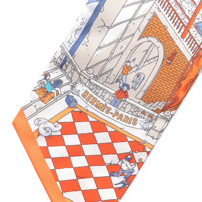 Hermes Silk Le Grand Prix du Faubourg Maxi Twilly Slim Orange Bleu Jean 2 of 5