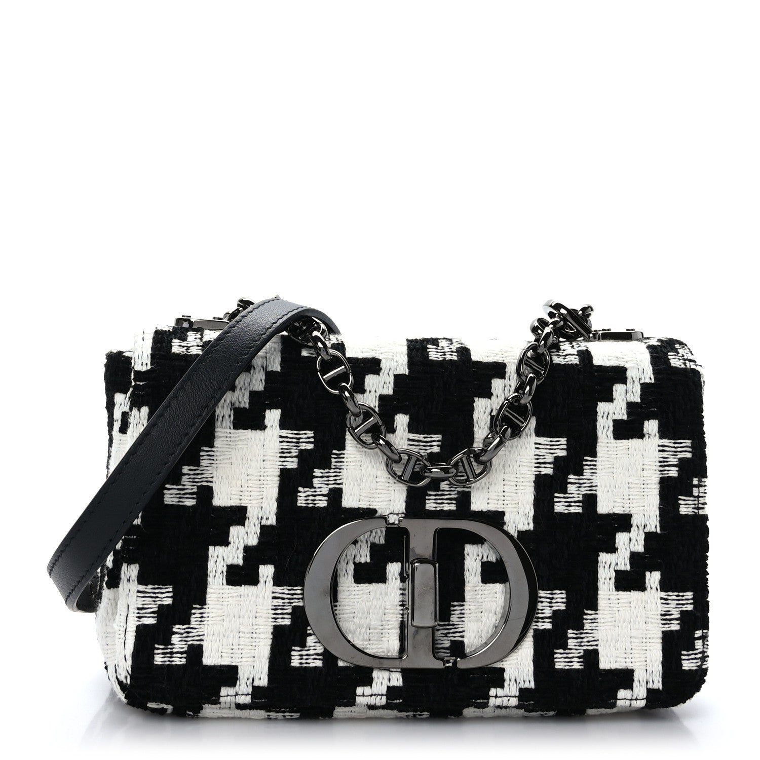 Christian Dior Tweed Macro Houndstooth Small Caro Bag Black White 1 of 9