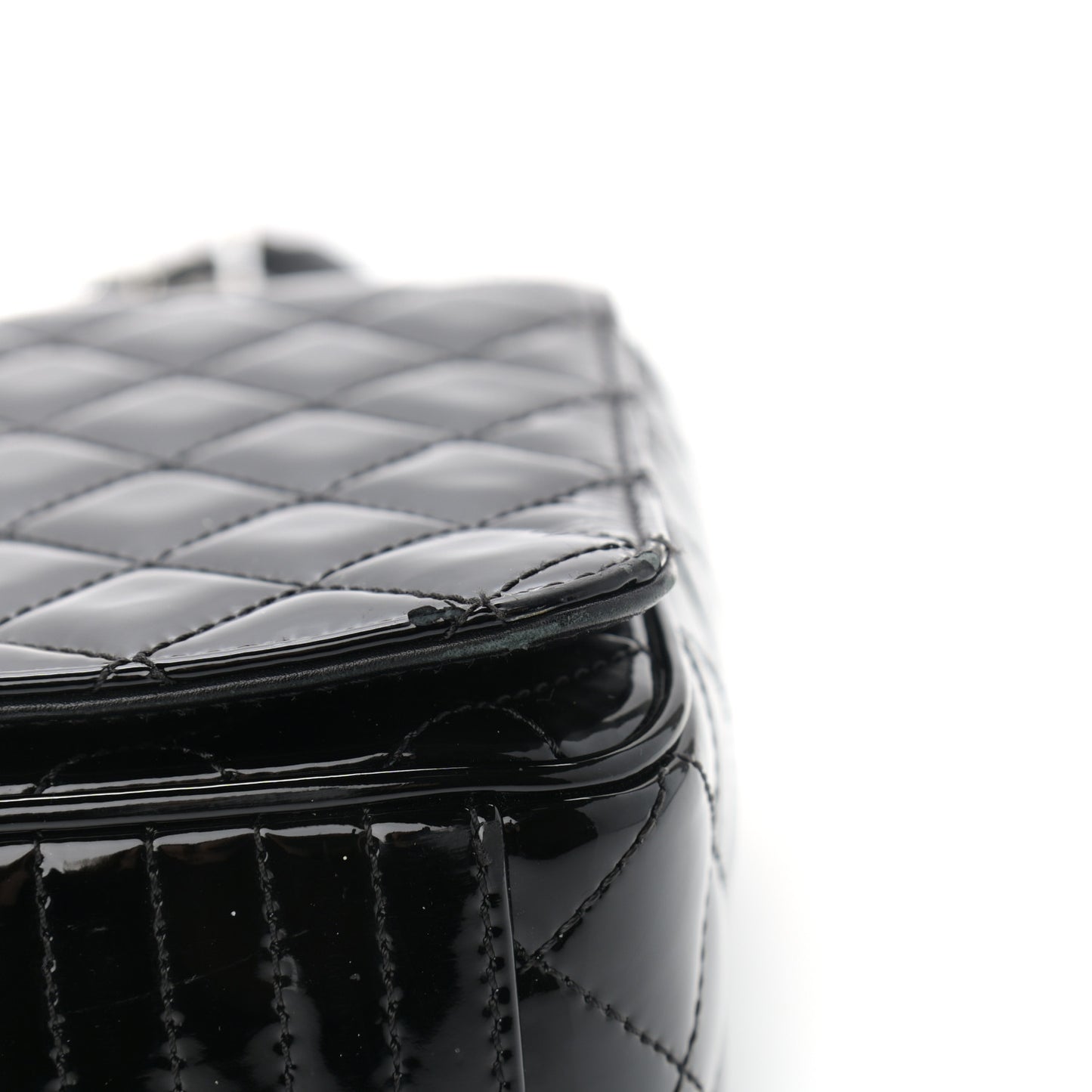 Patent Diagonal Quilted Flap Black
