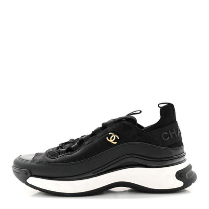 Chanel Velvet Calfskin Mixed Fibers CC Sneakers 38.5 Black 1 of 13