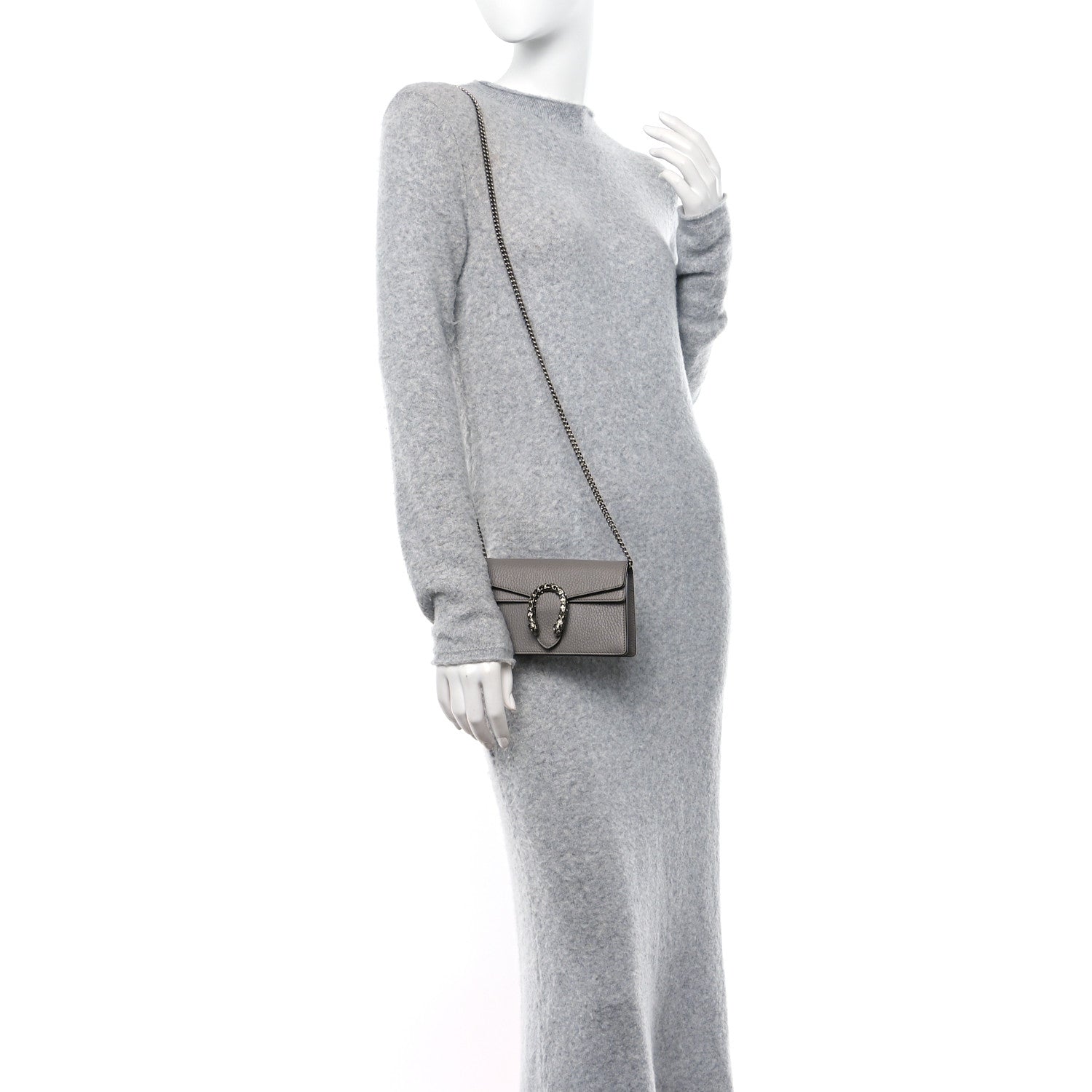 Gucci Dollar Calfskin Crystal Super Mini Dionysus Shoulder Bag Dusty Grey Black Diamond 2 of 9