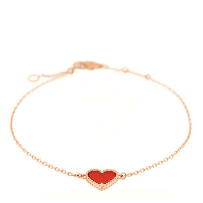 Van Cleef & Arpels 18K Rose Gold Carnelian Sweet Alhambra Heart Bracelet 1 of 3