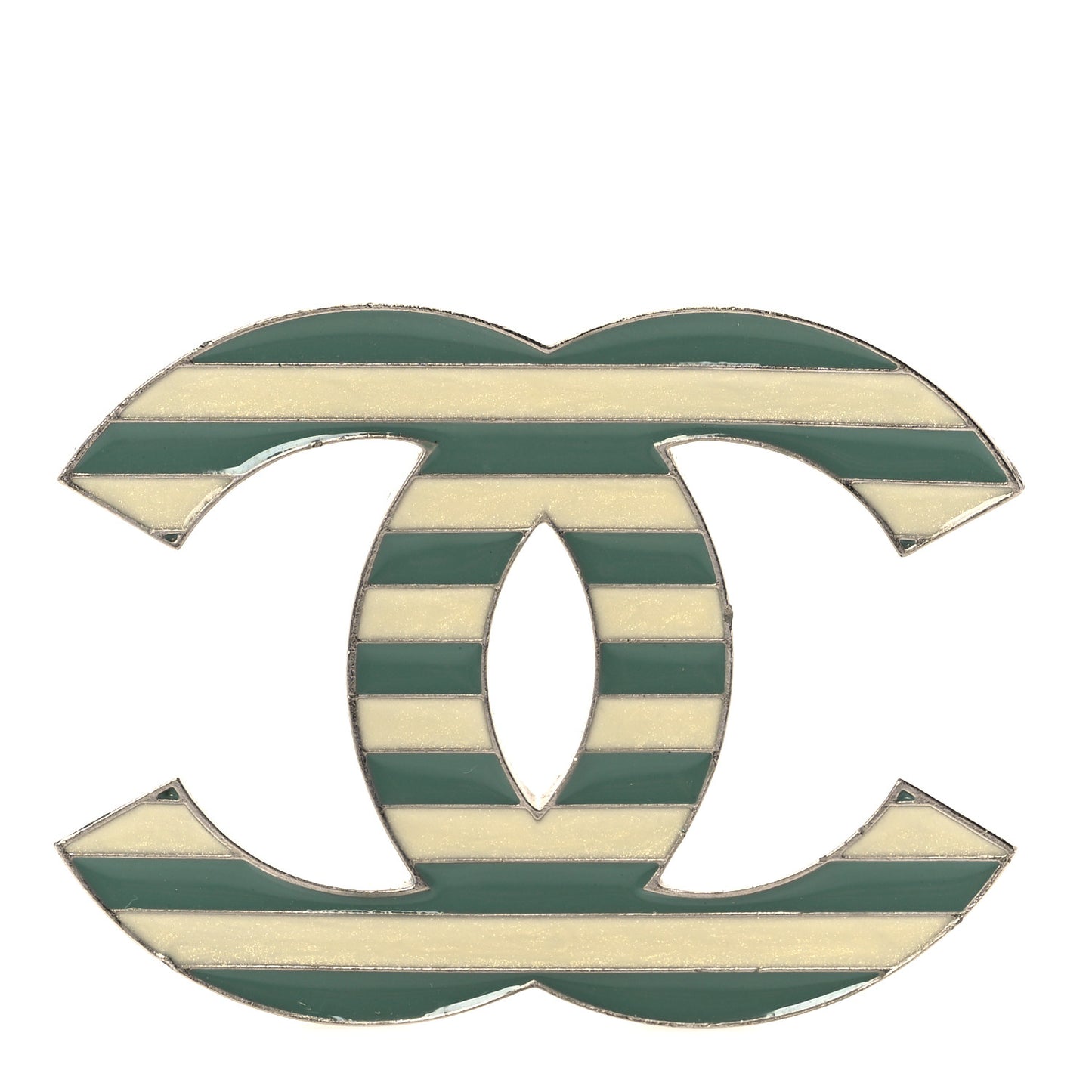 Enamel Striped CC Brooch Green Silver