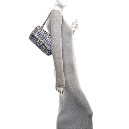 Chanel Glittered Tweed Quilted Medium Flap Blue Multicolor 2 of 11
