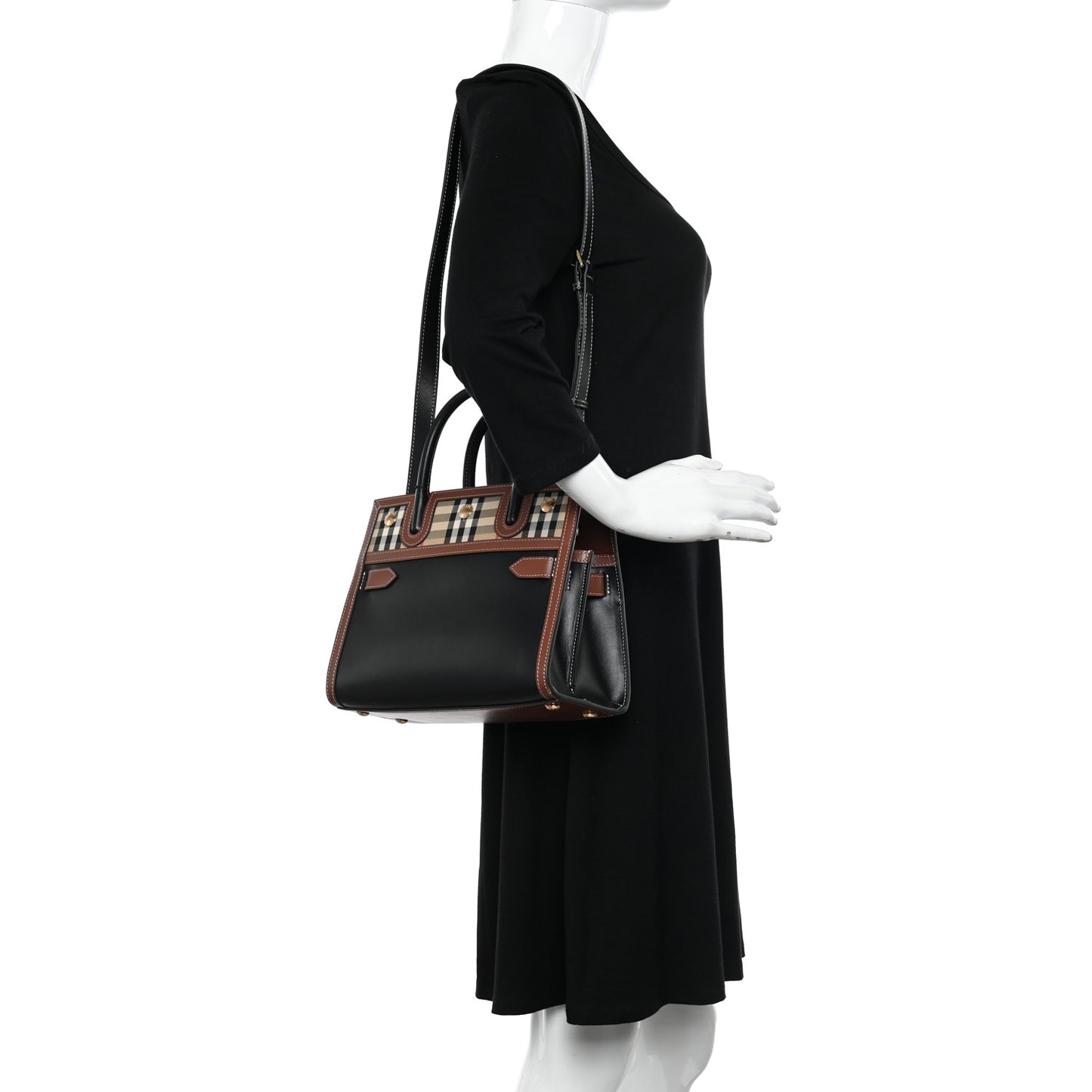 Calfskin Vintage Check Mini Two Handle Title Bag Black