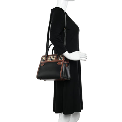 Burberry Calfskin Vintage Check Mini Two Handle Title Bag Black 2 of 9
