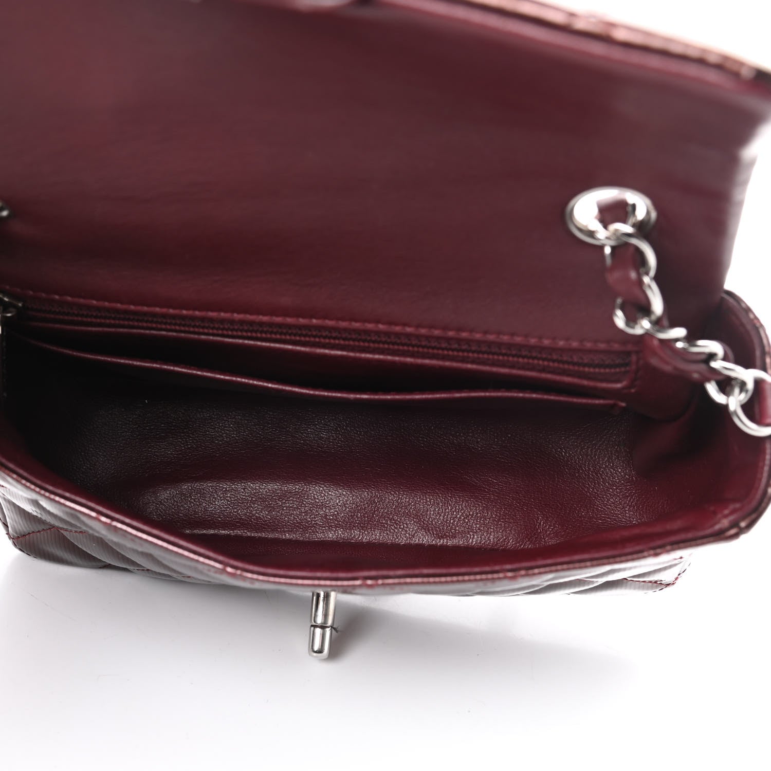 Chanel Striated Patent Quilted Mini Rectangular Flap Burgundy 5 of 14