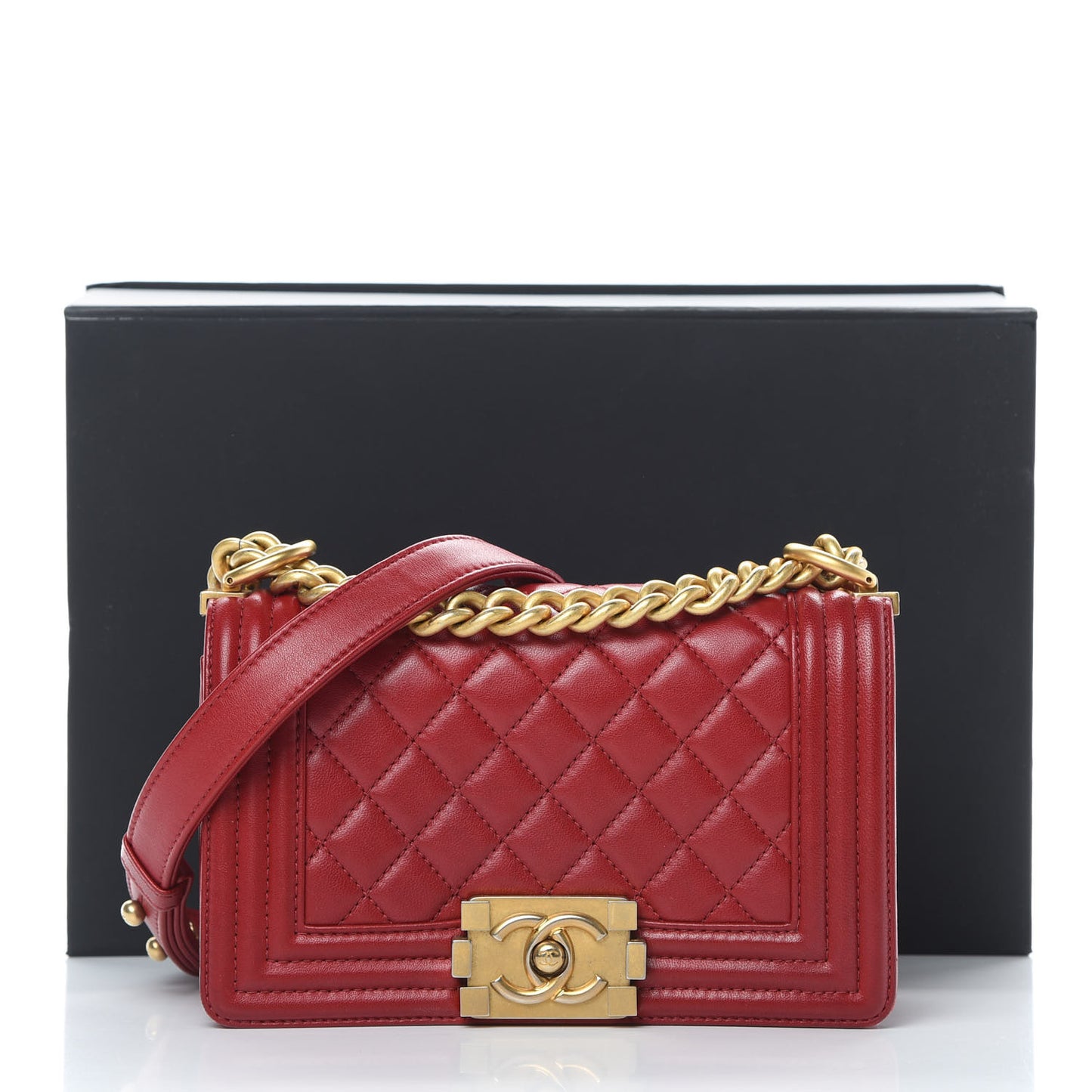 Lambskin Quilted Small Boy Flap Dark Red