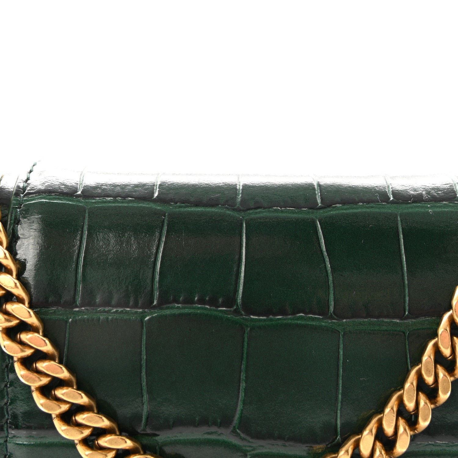 Balenciaga Shiny Calfskin Crocodile Embossed Hourglass Chain Bag Forest Green 7 of 9