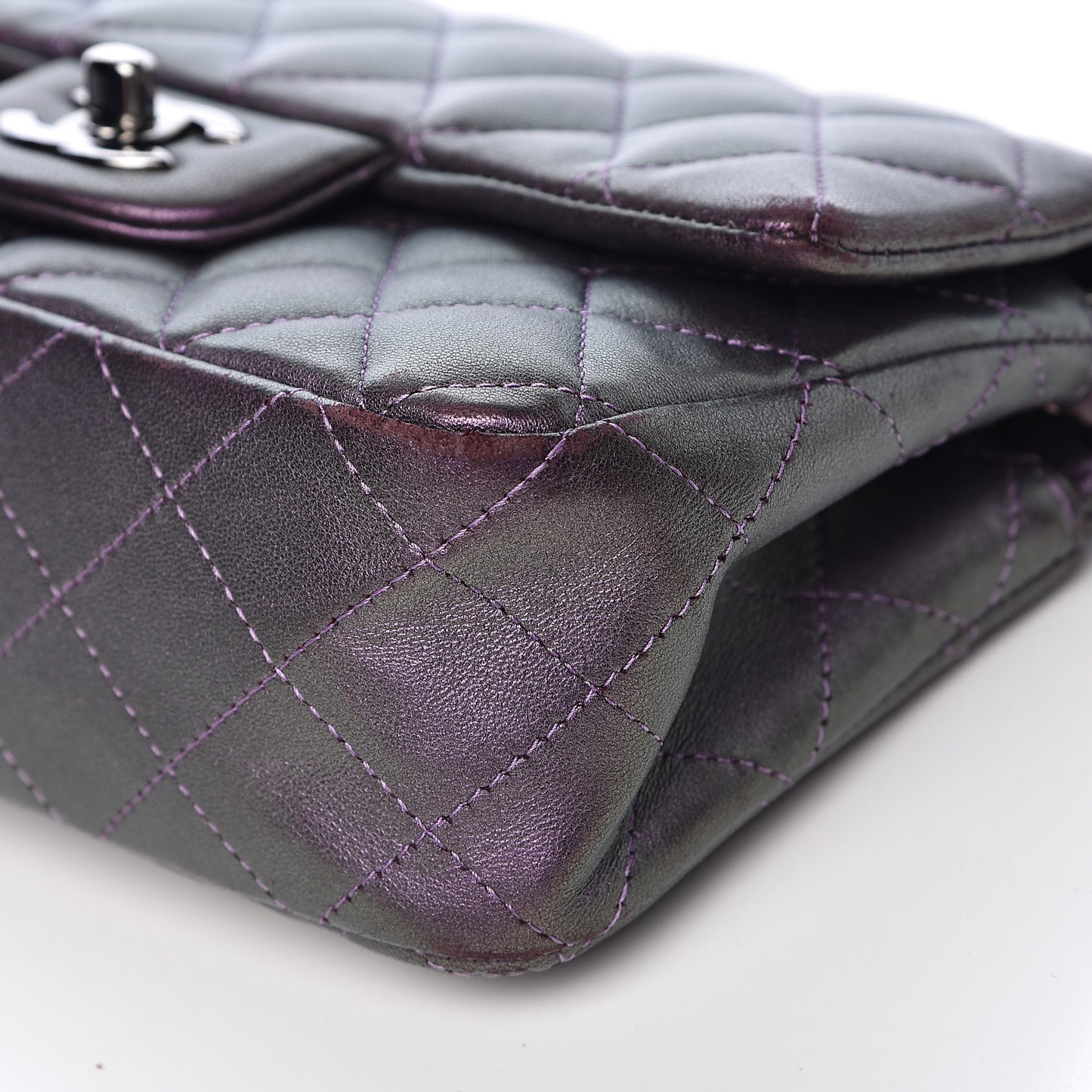 Metallic Lambskin Quilted Mini Rectangular Flap Purple