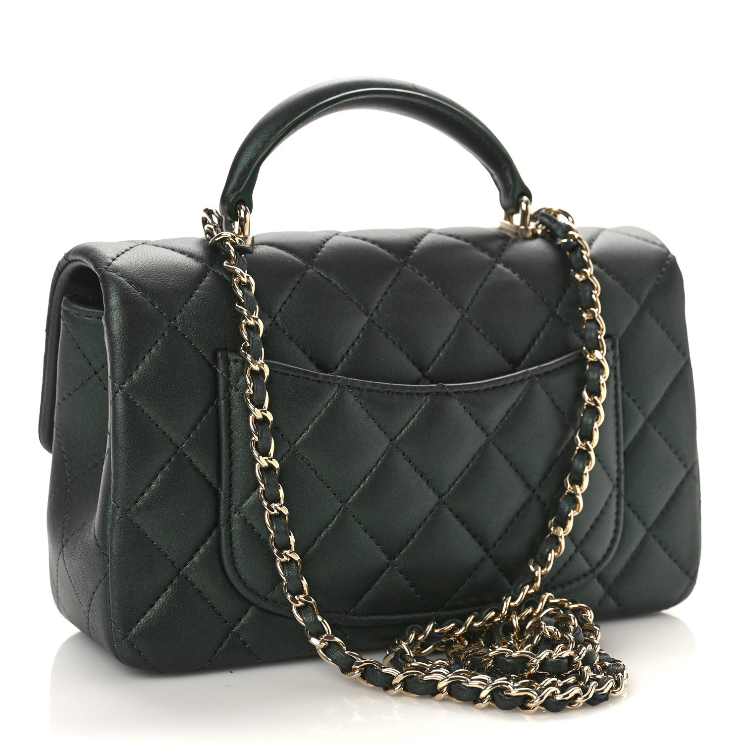 Chanel Iridescent Lambskin Quilted Mini Top Handle Rectangular Flap Dark Green 3 of 10