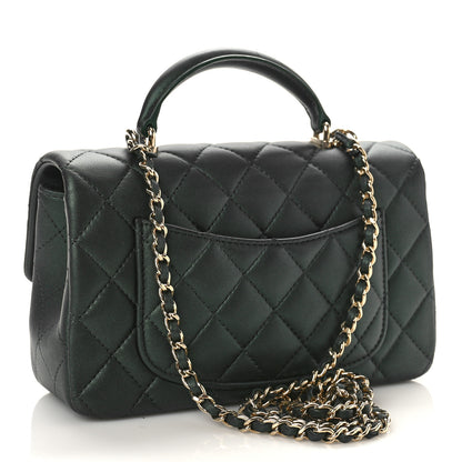 Chanel Iridescent Lambskin Quilted Mini Top Handle Rectangular Flap Dark Green 3 of 10