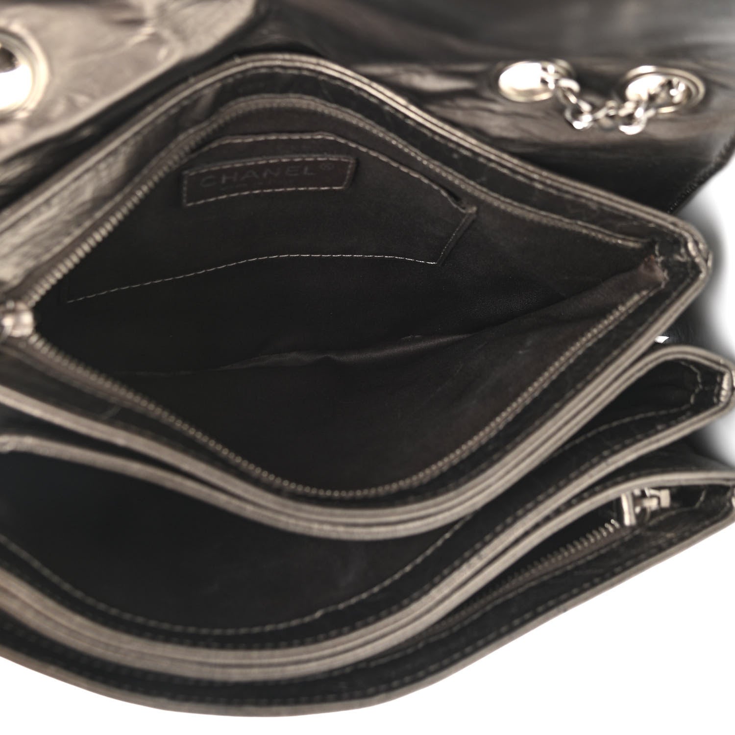 Chanel Metallic Crackled Calfskin Medium Clam's Pocket Flap Dark Silver 5 of 13