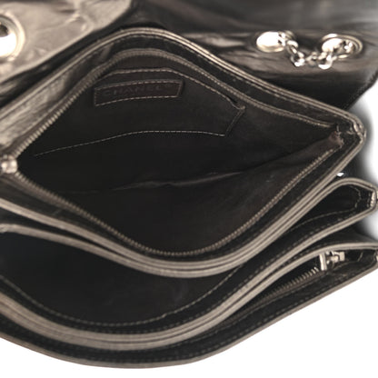 Chanel Metallic Crackled Calfskin Medium Clam's Pocket Flap Dark Silver 5 of 13