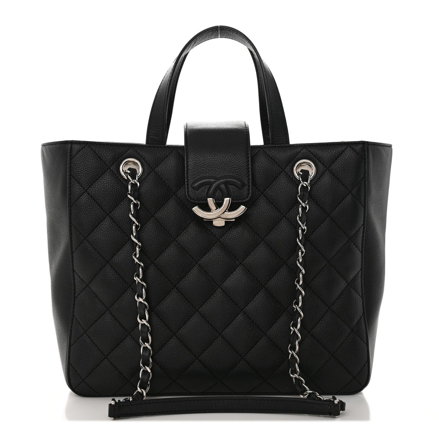 Caviar Quilted Small CC Box Shopping Tote Black