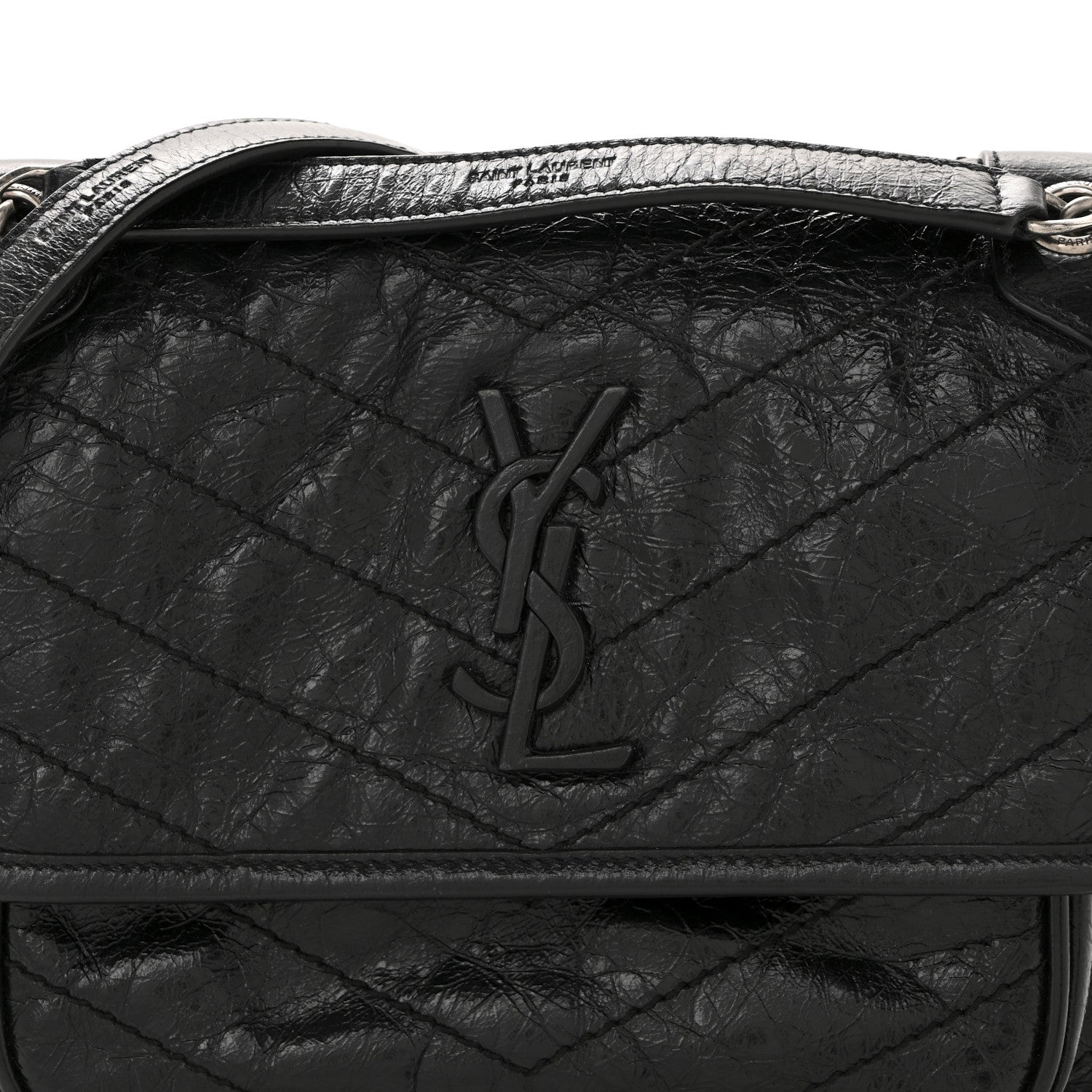 Saint Laurent Crinkled Calfskin Matelasse Monogram Baby Niki Chain Satchel Black 8 of 13