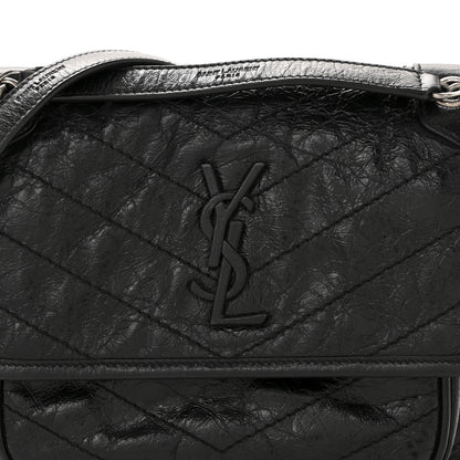 Saint Laurent Crinkled Calfskin Matelasse Monogram Baby Niki Chain Satchel Black 8 of 13