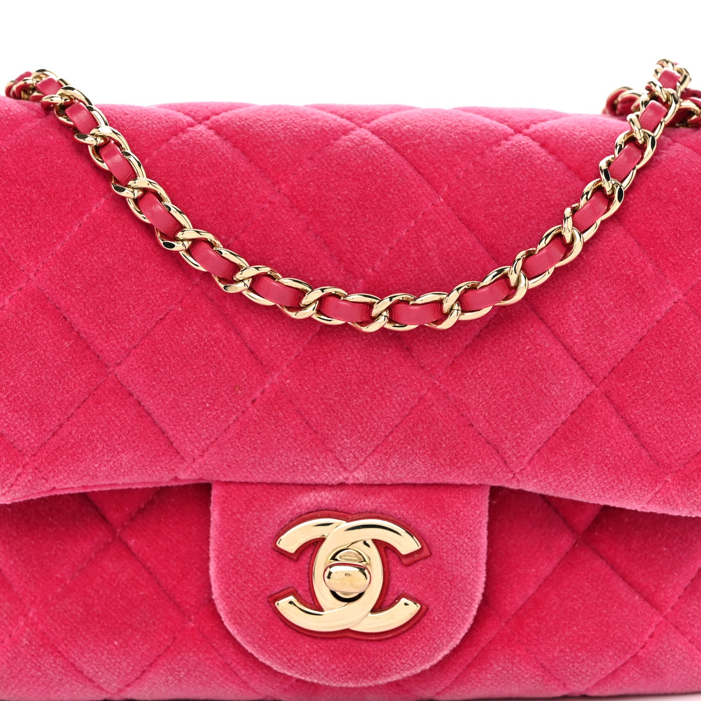 Velvet Quilted Mini Square Pearl Crush Flap Fuchsia