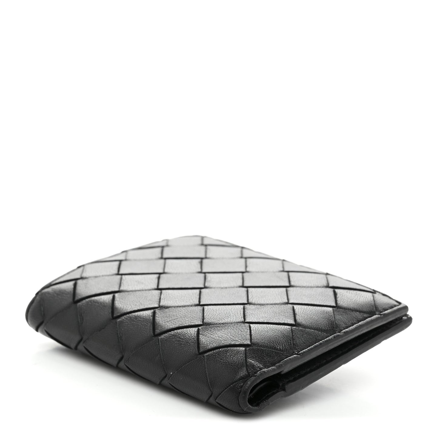 Nappa Intrecciato Small Bi-Fold Zip Wallet Black