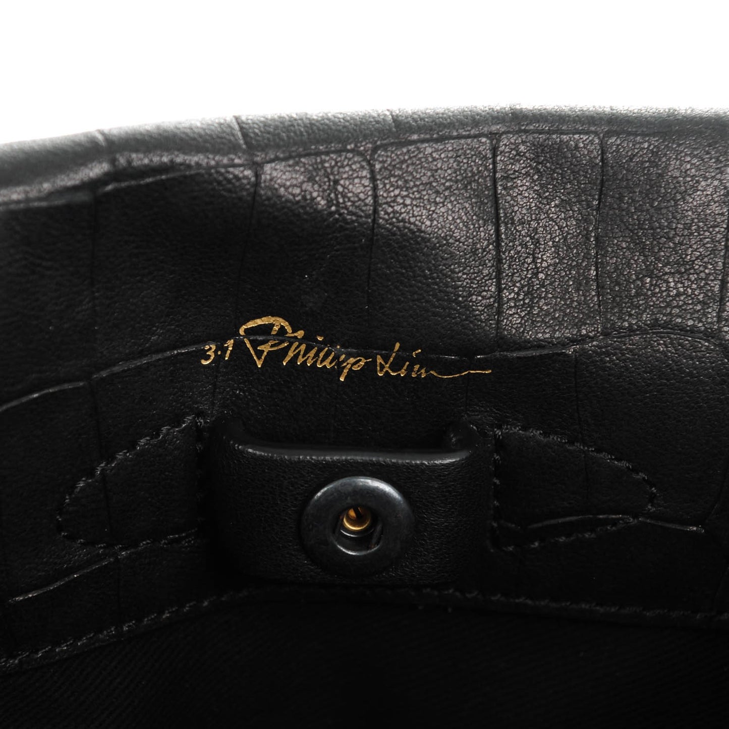 3.1 Calfskin Crocodile Embossed Wednesday Trapezoid Tote Black