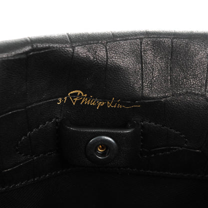 3.1 Phillip Lim 3.1 Calfskin Crocodile Embossed Wednesday Trapezoid Tote Black 6 of 7