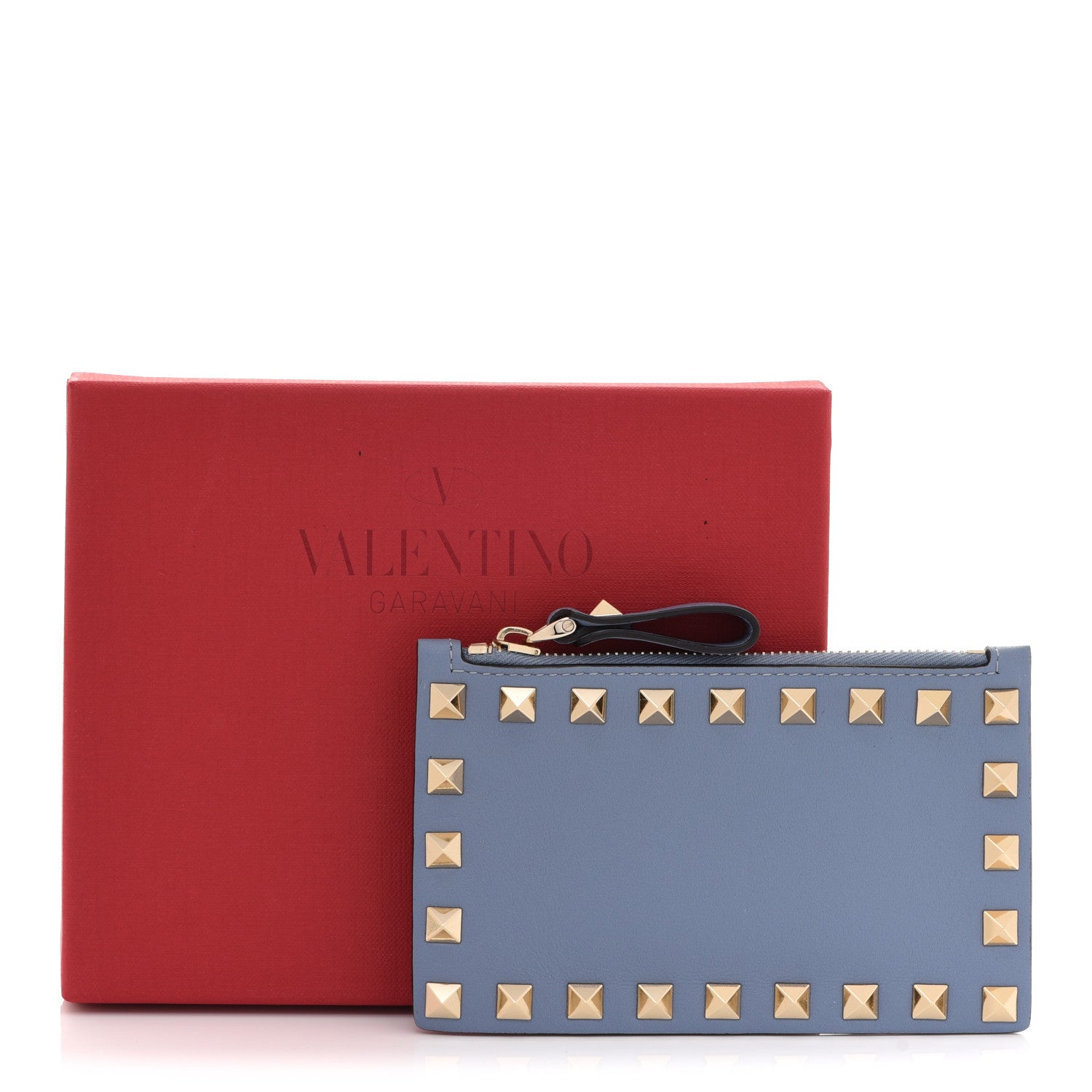 Valentino Garavani Calfskin Rockstud Coin Case Card Holder Blue 7 of 7