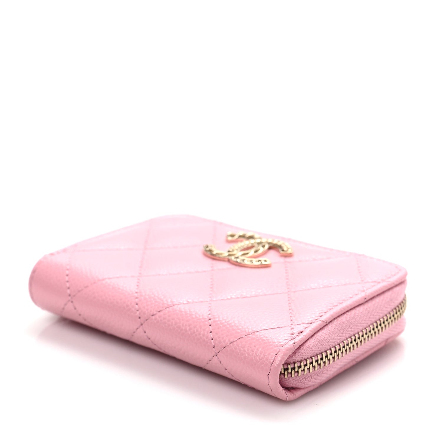 Caviar Quilted Multi Chain Zip Coin Purse Light Pink
