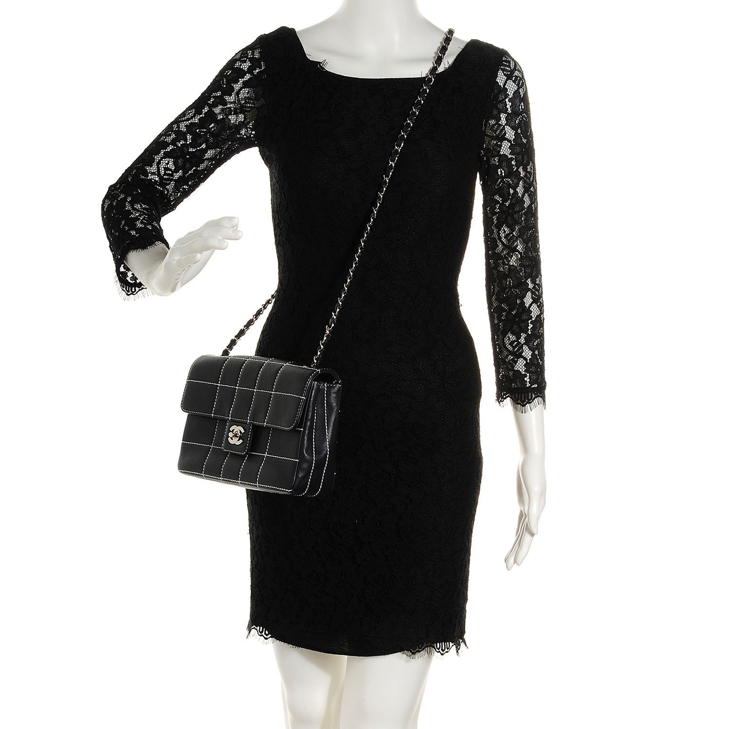 Lambskin Contrast Stitched Small Single Flap Black