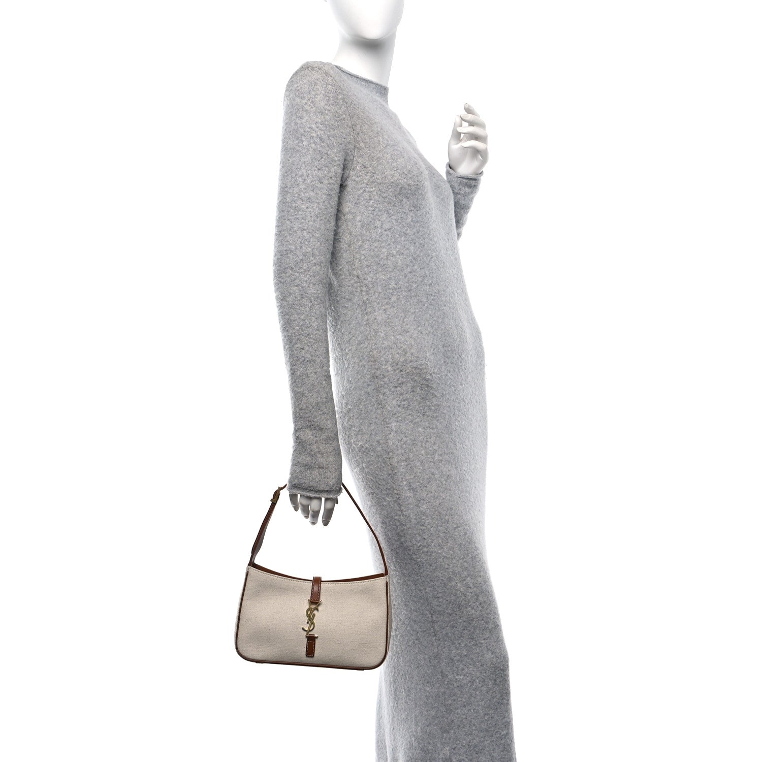 Saint Laurent Smooth Calfskin Canvas Le 5 A 7 Hobo Natural Beige Brick 3 of 13