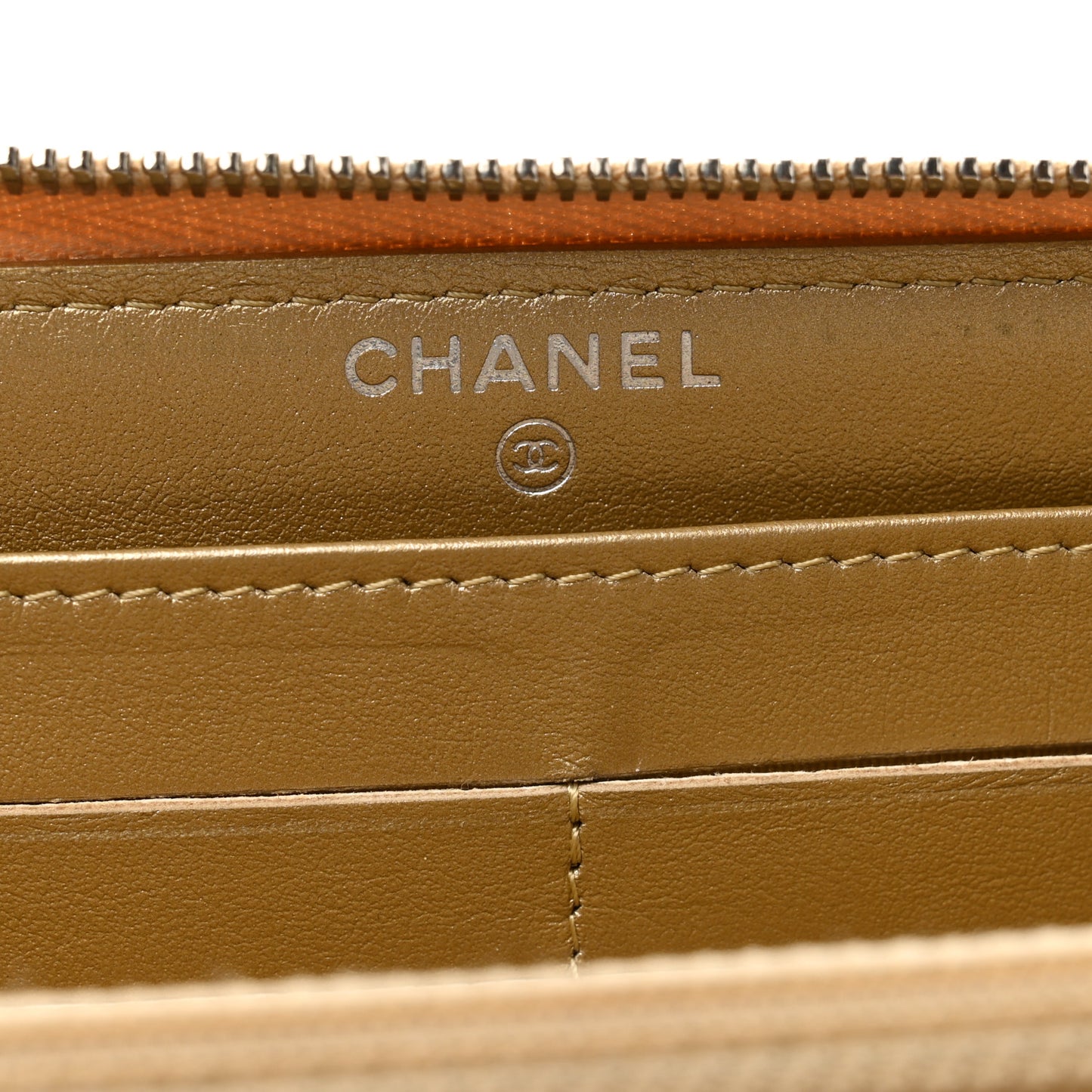 Metallic Lambskin Star Embossed Medium Zip Around Wallet Gold