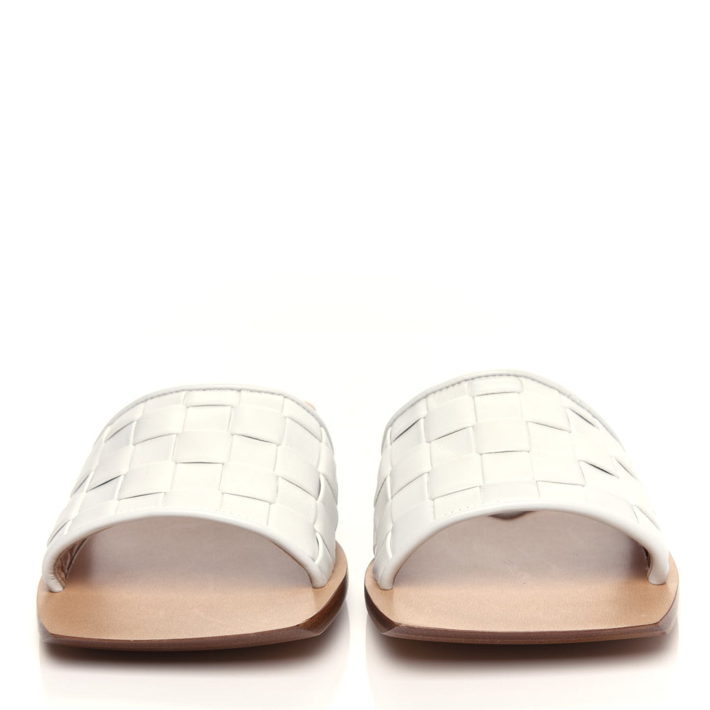 Nappa Intrecciato Squared Toe Flat Sandals 37.5 White
