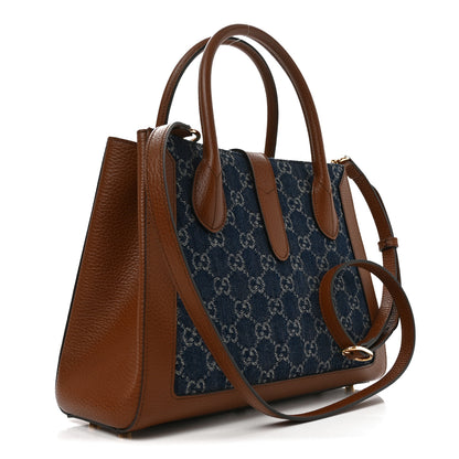 Gucci New Denim GG Monogram Dollar Calfskin Medium Jackie 1961 Tote Blue Tea Cuir Epilog 3 of 10