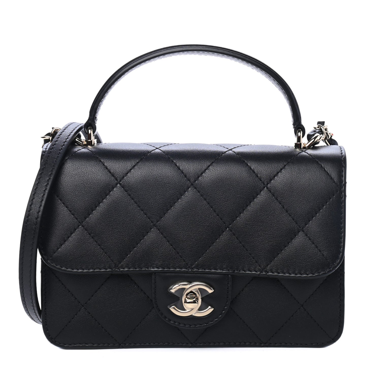 Calfskin Quilted Small Top Handle Flap Black