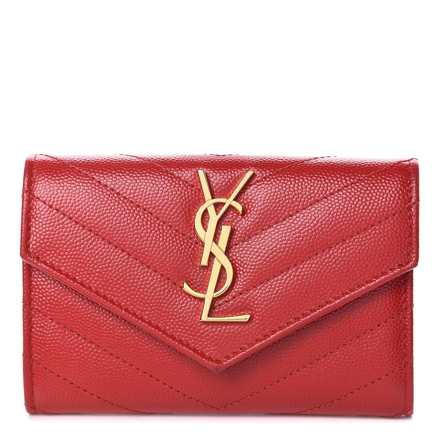Grain De Poudre Matelasse Chevron Small Monogram Envelope Wallet Rouge Eros