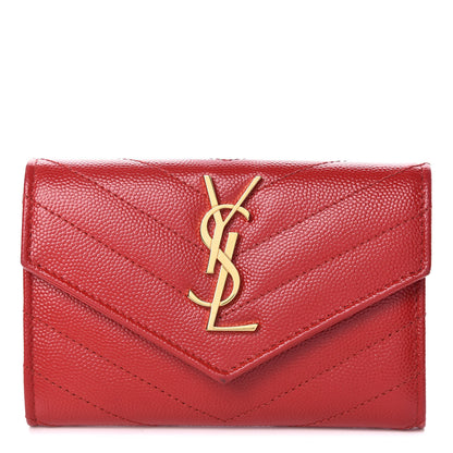 Saint Laurent Grain De Poudre Matelasse Chevron Small Monogram Envelope Wallet Rouge Eros 1 of 8