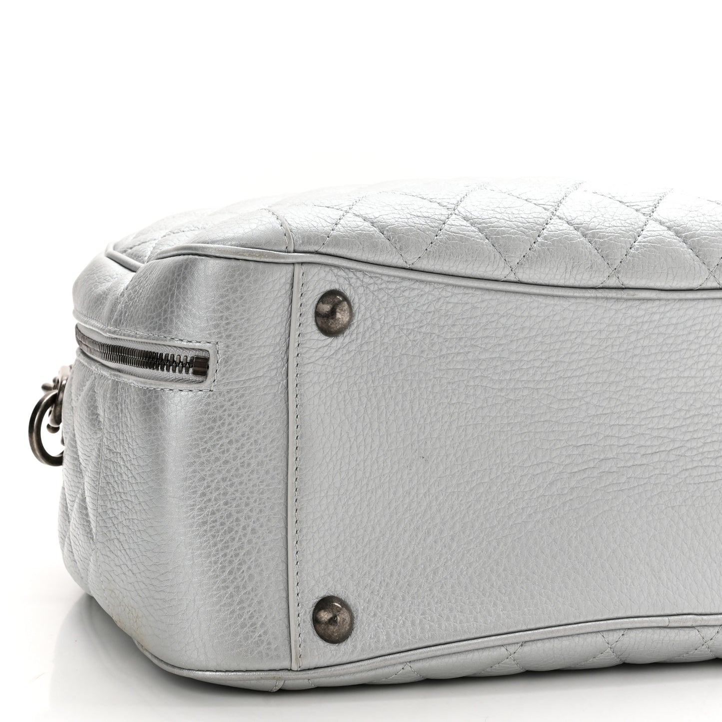 Metallic Calfskin Quilted Medium Airlines Round Trip Bowling Bag Silver