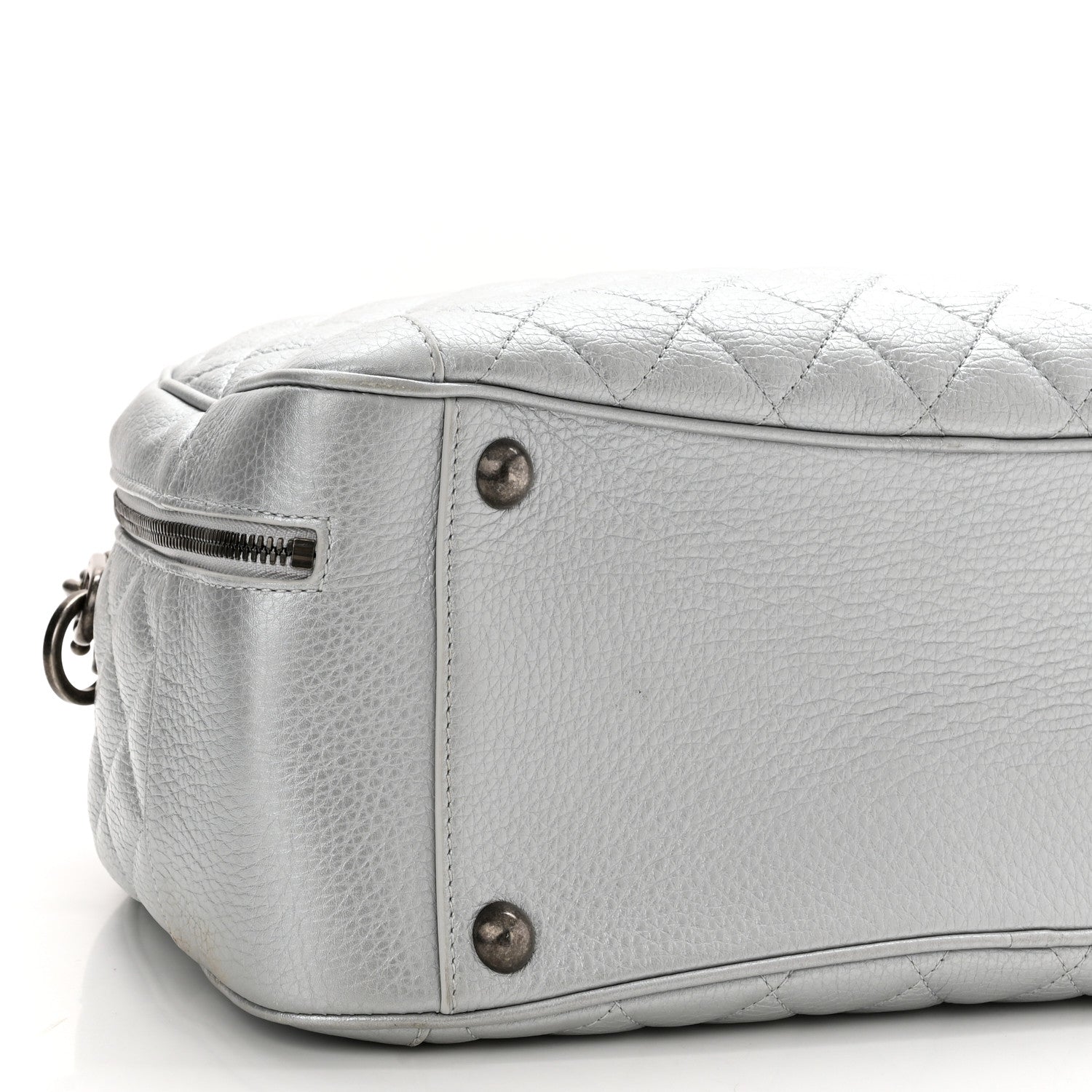 Chanel Metallic Calfskin Quilted Medium Airlines Round Trip Bowling Bag Silver 9 of 10