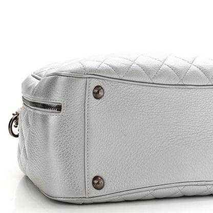 Chanel Metallic Calfskin Quilted Medium Airlines Round Trip Bowling Bag Silver 9 of 10