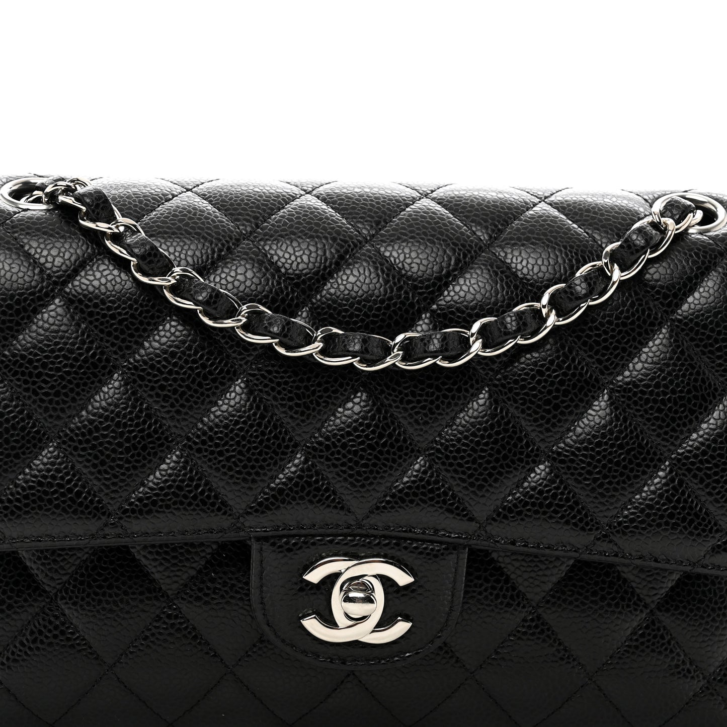 Caviar Quilted Medium Double Flap Black