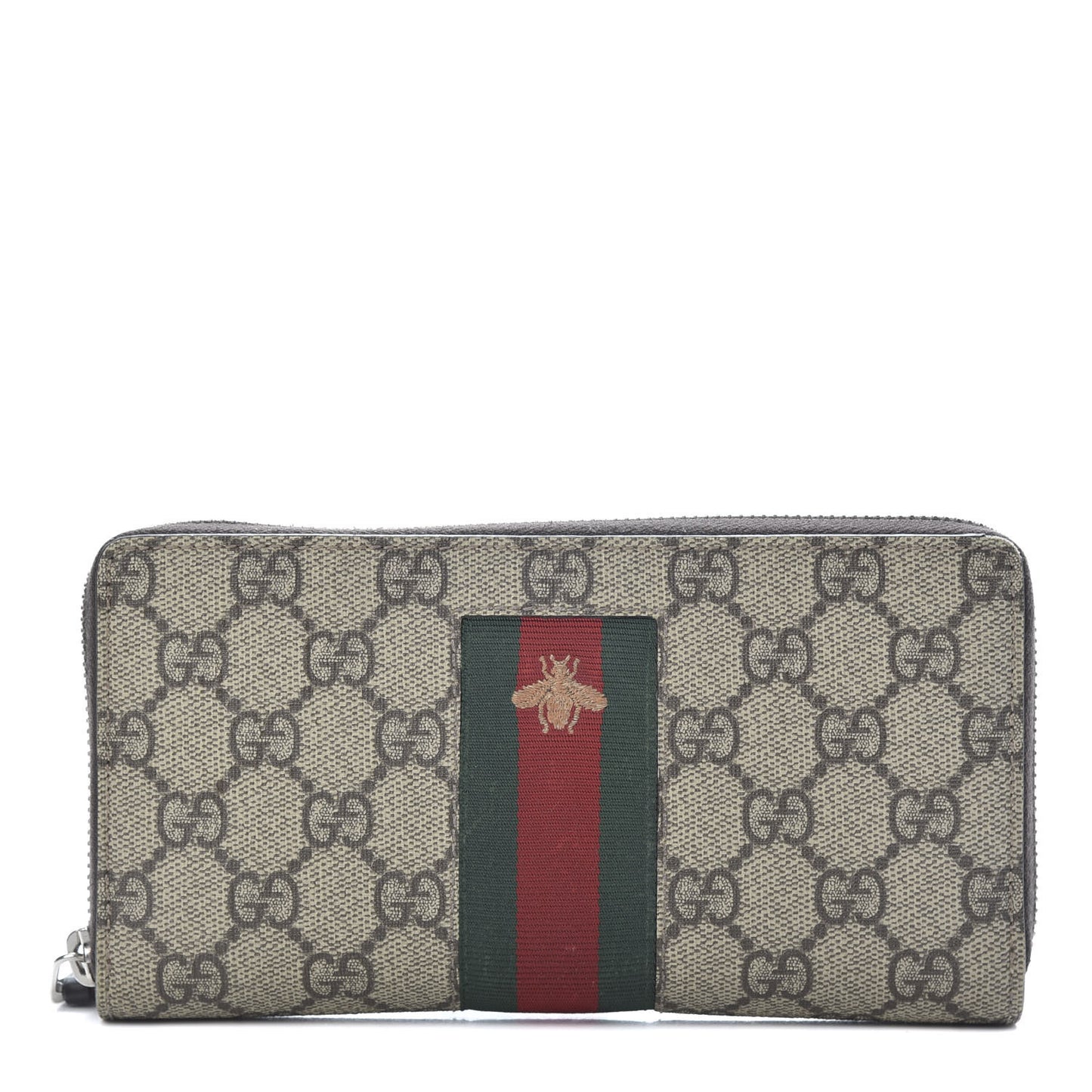 GG Supreme Monogram Web Bee Zip Around Wallet Beige Cocoa
