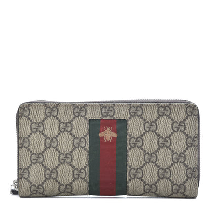 Gucci GG Supreme Monogram Web Bee Zip Around Wallet Beige Cocoa 1 of 9