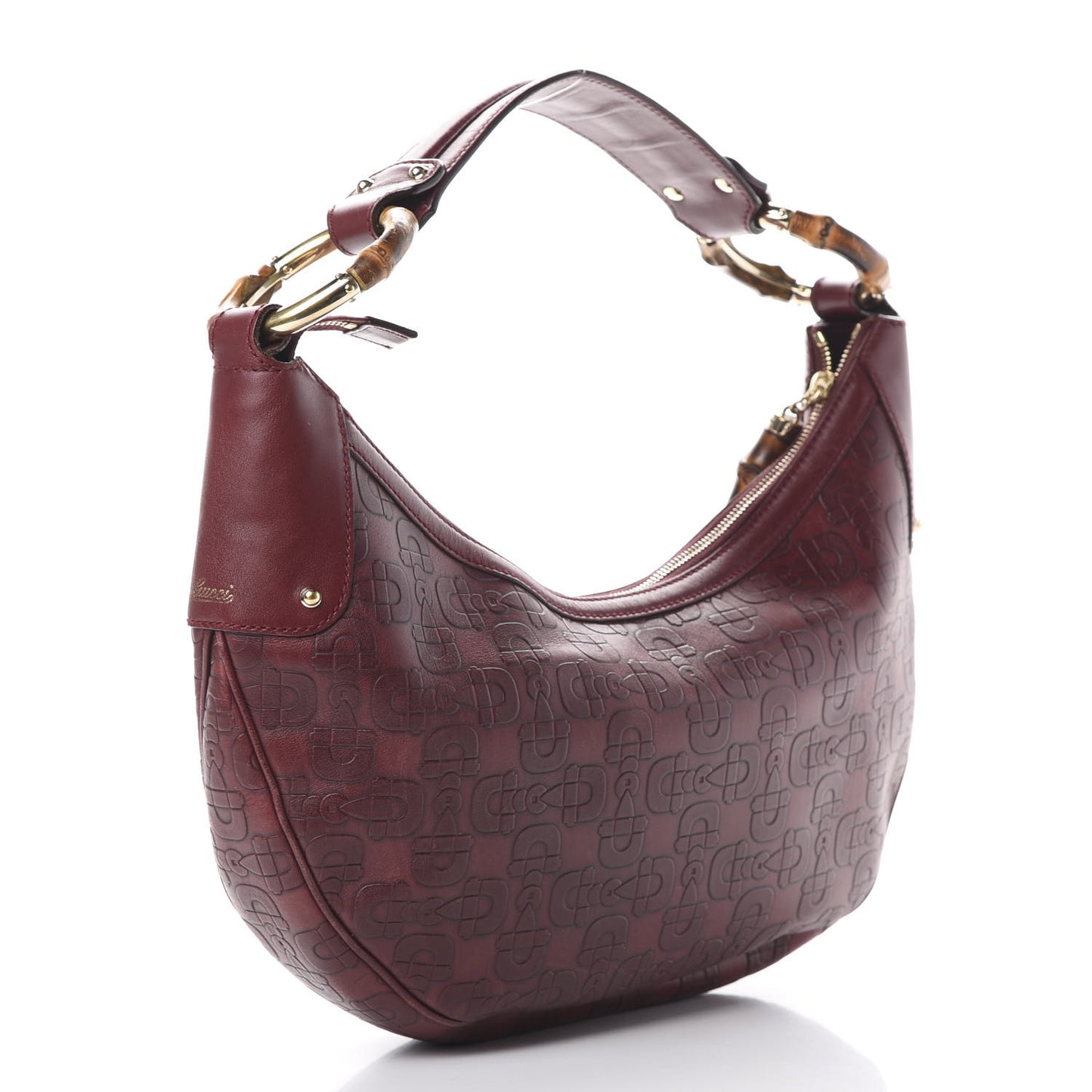 Calfskin Horsebit Bamboo Ring Hobo Red