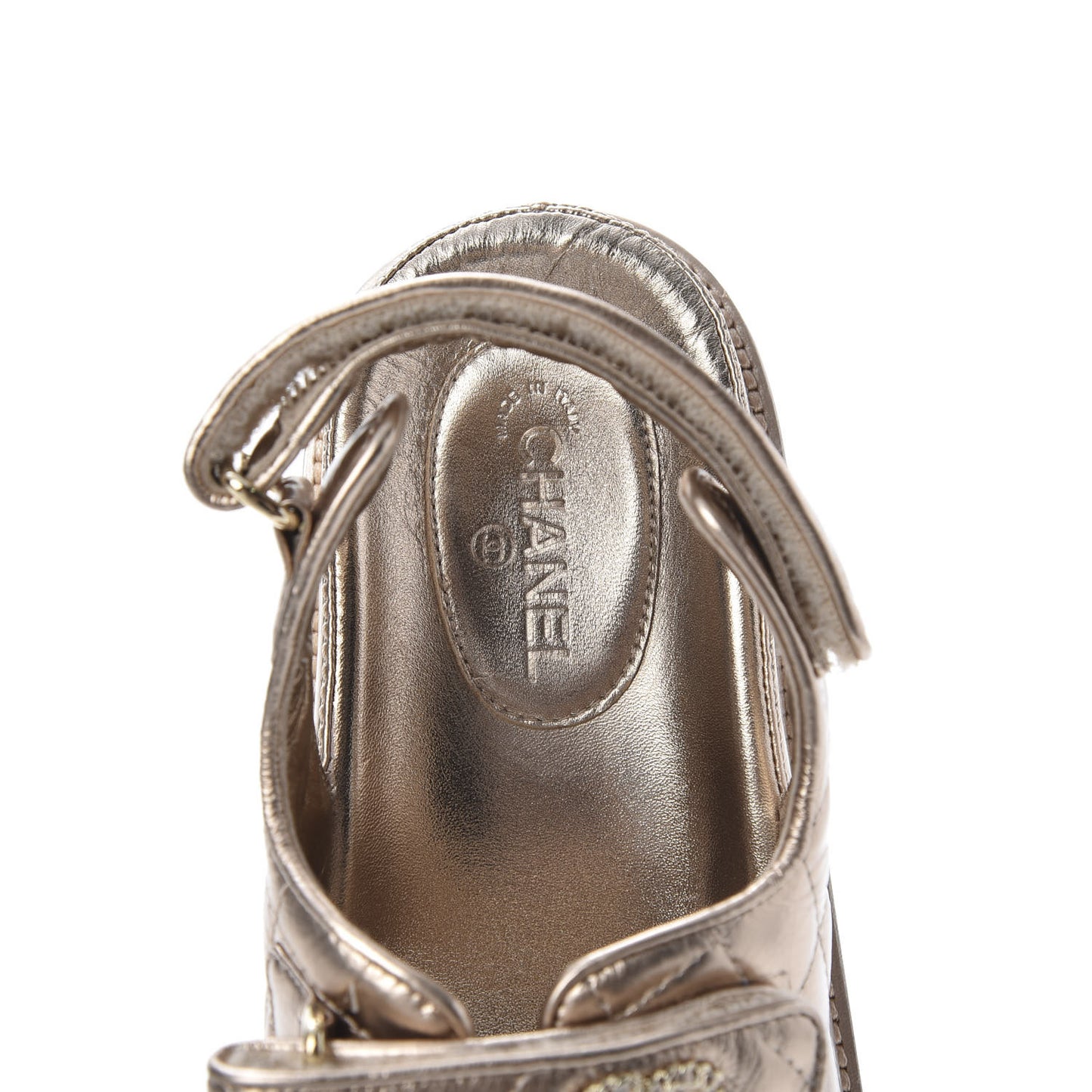 Iridescent Lambskin Quilted Velcro Dad Sandals 38.5 Light Bronze
