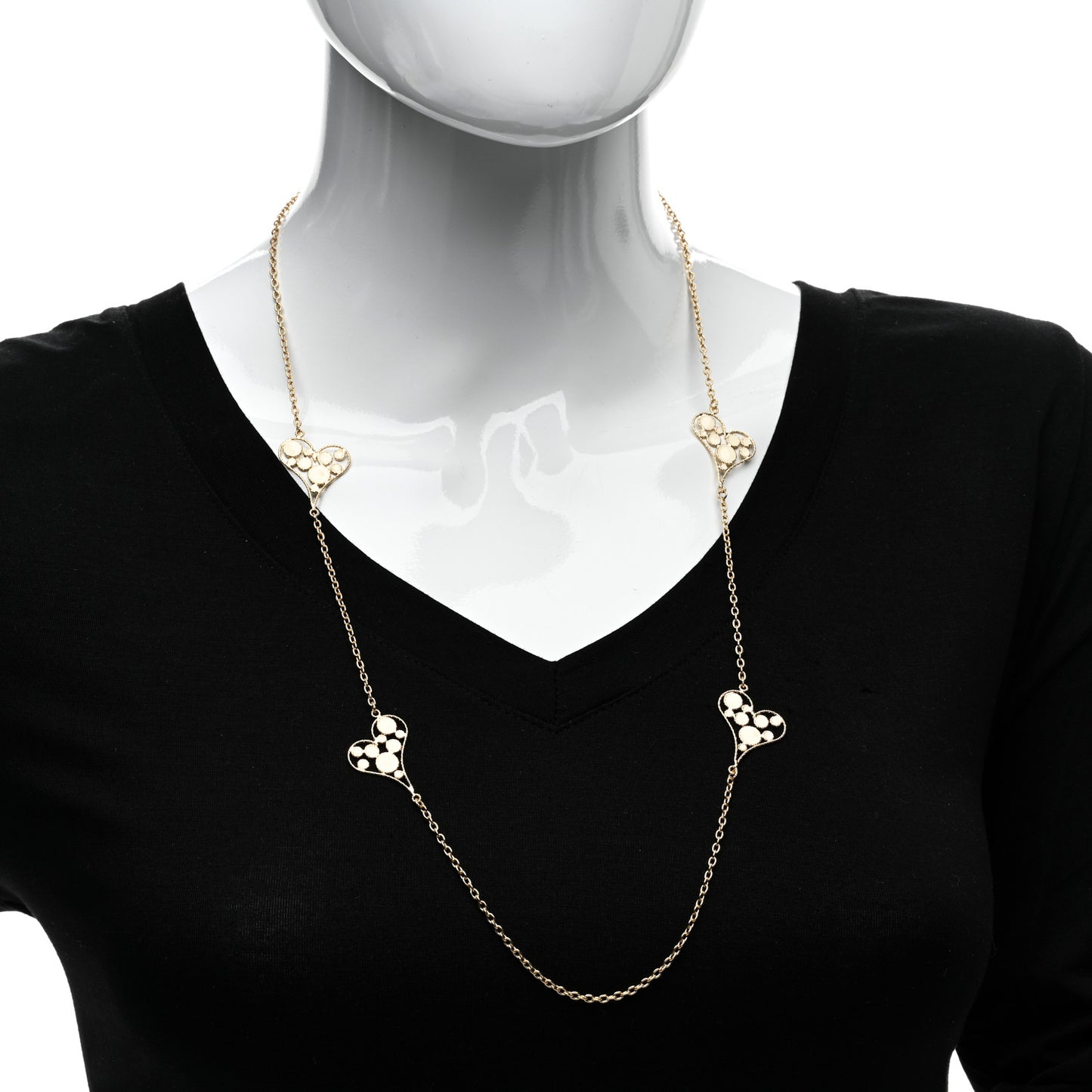 18K Yellow Gold Enamel Bollicine Heart Station Necklace