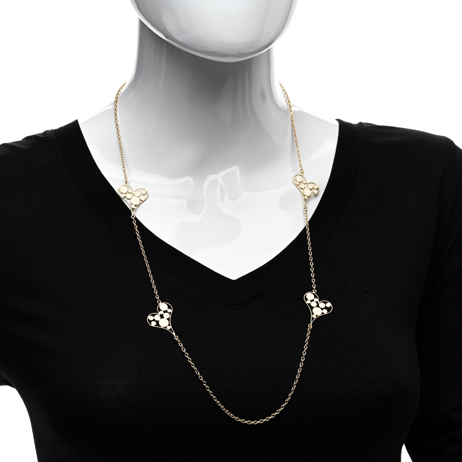 Roberto Coin 18K Yellow Gold Enamel Bollicine Heart Station Necklace 2 of 4