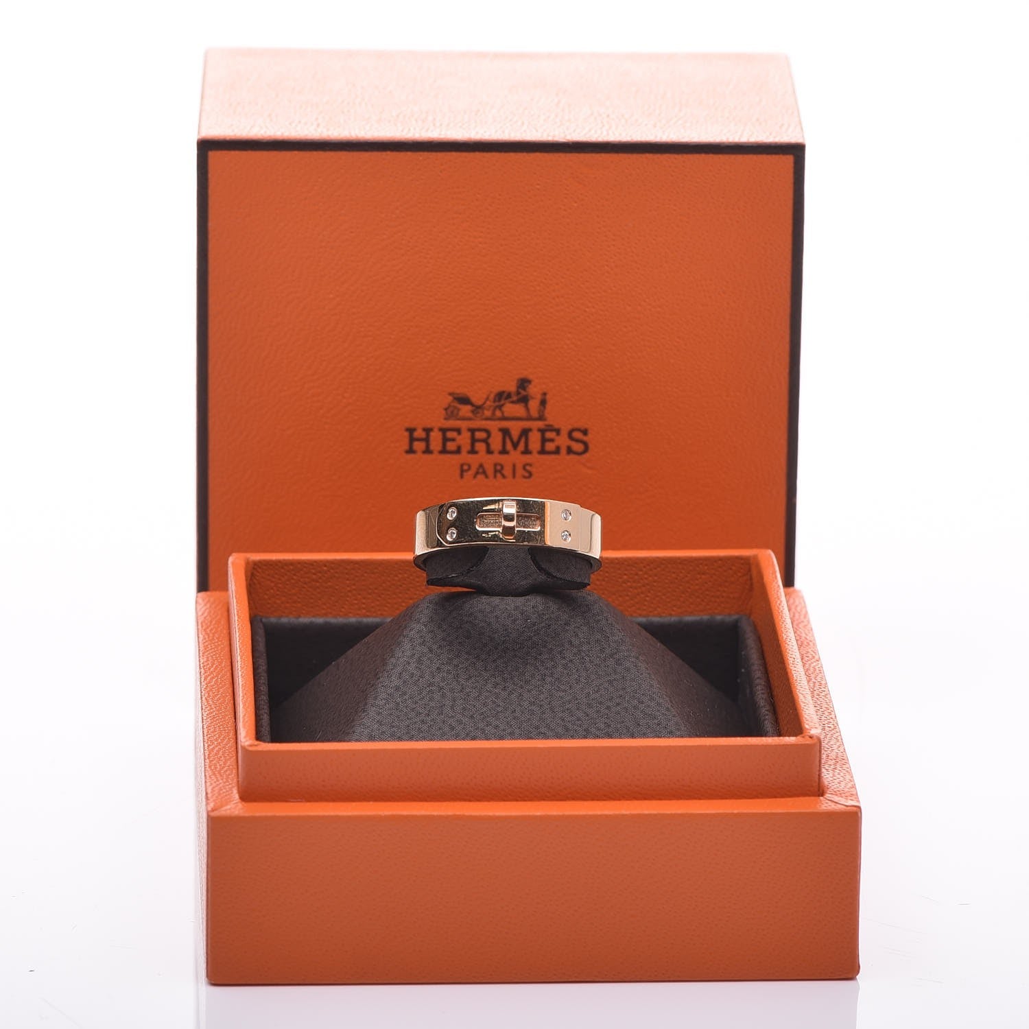 Hermes 18K Rose Gold Diamond PM Kelly Ring 54 6.75 6 of 6