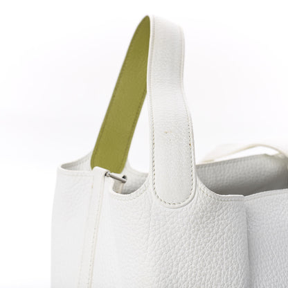 Hermes Taurillon Clemence Picotin 22 MM White Vert Chartreuse 10 of 13
