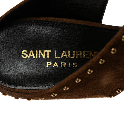 Saint Laurent Suede Mica Stud Mule Sandals 39 Brown 7 of 8