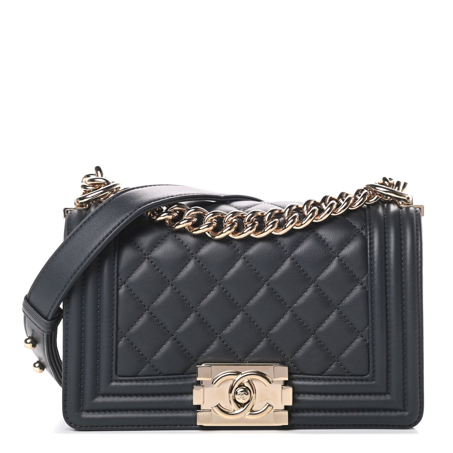 Calfskin Quilted Small Boy Flap Dark Grey