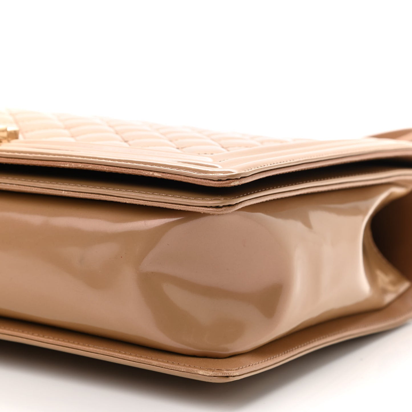 Glazed Calfskin Quilted Large Boy Flap Beige